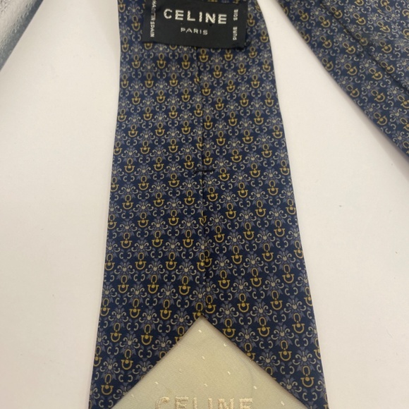 Celine Paris Mens Tie Dark Blue and Gold Accents - Picture 3 of 4